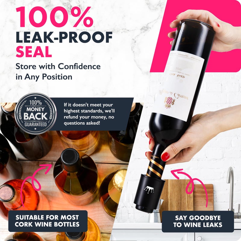 VINABON Vacuum Wine Stopper Set [Pack of 2] - Updated 2026 Preserves Freshness and Flavor for 15 Days. Improved One Pump Button Design, 100% Leak Proof Seal in Any Position. Includes WineGuide eBook - Image 5